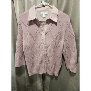 Christopher & Banks Cardigan Sweater Size 1x Pink Knit Snap Closure‎ Lined